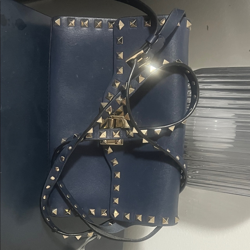 Valentino Garavani Blue Crossbody Bag with Gold Studs